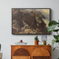 High Mountain Study, c. 1870 by Edward Theodore Compton in a black floater framed canvas featuring a rocky alpine terrain with steep slopes and distant mountain peaks, displayed above a wood console cabinet.
