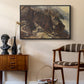 High Mountain Study, c. 1870 by Edward Theodore Compton as a black floater framed canvas featuring a high-altitude scene with rocky formations and sparse vegetation, styled above a mid-century console in a contemporary living area.