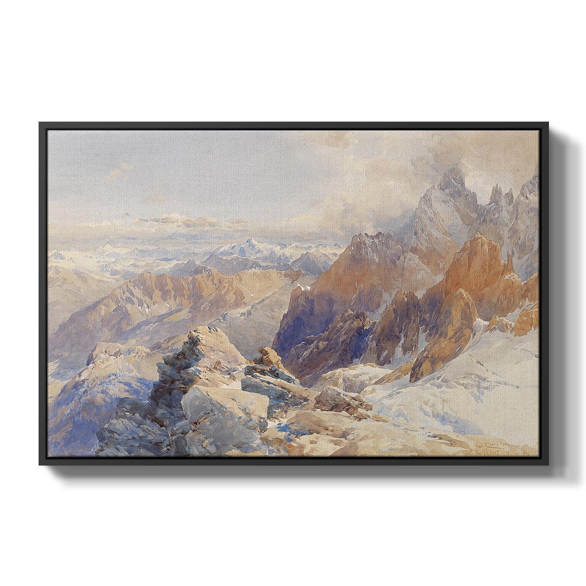 Col du Géant, 1903 by Edward Theodore Compton in a black floater framed canvas wall art display.