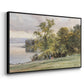 Angled view of Landscape at Lake Starnberg, 1890 by Edward Theodore Compton in a black floater framed canvas.