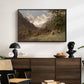 Landscape in the Caucasus, c. 1921 by Edward Theodore Compton displayed in a black floater framed canvas above a dark wood credenza in an entryway.