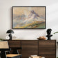 From the Dolomites, 1904 by Edward Theodore Compton displayed in a black floater framed canvas above a dark wood credenza in an entryway.