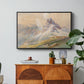 From the Dolomites, 1904 by Edward Theodore Compton in a black floater framed canvas featuring dramatic Dolomite mountain peaks rising above rugged terrain, displayed above a wood console cabinet.
