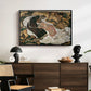 Death and the Maiden, 1915 by Egon Schiele displayed in a black floater framed canvas above a dark wood credenza in an entryway.