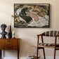 Death and the Maiden, 1915 by Egon Schiele as a black floater framed canvas featuring an expressionist painting of human figures in dramatic pose, styled above a mid-century console in a contemporary living area.