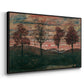 Angled view of Four Trees, 1917 by Egon Schiele in a black floater framed canvas.