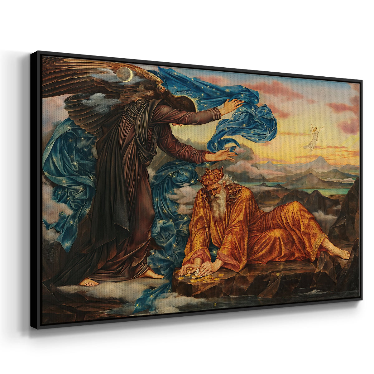 Angled view of Earthbound, 1897 by Evelyn De Morgan in a black floater framed canvas.