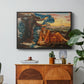 Earthbound, 1897 by Evelyn De Morgan in a black floater framed canvas featuring a reclining female figure surrounded by symbolic elements in dreamlike setting, displayed above a wood console cabinet.