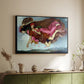 Black floater framed canvas of Night and Sleep, 1878 by Evelyn De Morgan, featuring a symbolic depiction of night and sleep as ethereal figures in motion above a sideboard in a softly lit hallway.