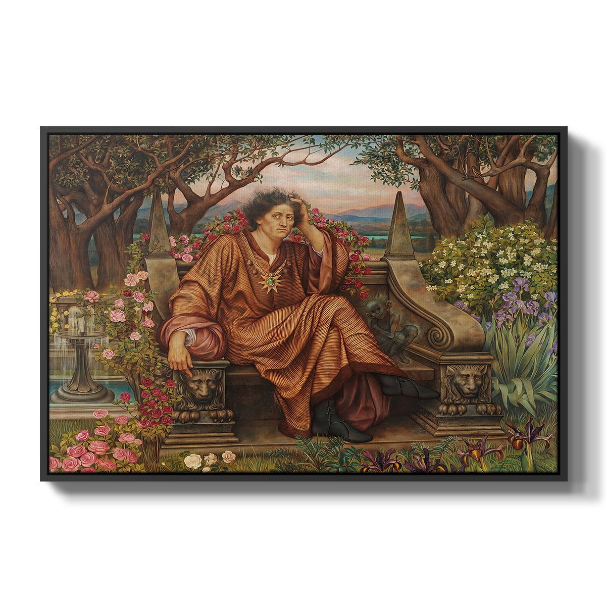 A Soul in Hell, c. 1901-1902 by Evelyn De Morgan in a black floater framed canvas wall art display.
