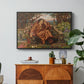 A Soul in Hell, c. 1901-1902 by Evelyn De Morgan in a black floater framed canvas featuring a distressed figure surrounded by flames and torment in symbolic hell scene, displayed above a wood console cabinet.