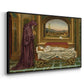 Angled view of The Wandering Jew: Whom the Gods Love Die Young, 1888 by Evelyn De Morgan in a black floater framed canvas.