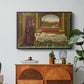 The Wandering Jew: Whom the Gods Love Die Young, 1888 by Evelyn De Morgan in a black floater framed canvas featuring a solitary figure standing in interior space with contemplative expression, displayed above a wood console cabinet.