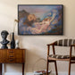 Twilight, 1914 by Evelyn De Morgan as a black floater framed canvas featuring a dreamlike composition with woman in fading light, styled above a mid-century console in a contemporary living area.