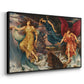 Angled view of The Storm Spirits, 1900 by Evelyn De Morgan in a black floater framed canvas.