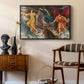 The Storm Spirits, 1900 by Evelyn De Morgan as a black floater framed canvas featuring a dynamic composition of figures embodying storm energy, styled above a mid-century console in a contemporary living area.