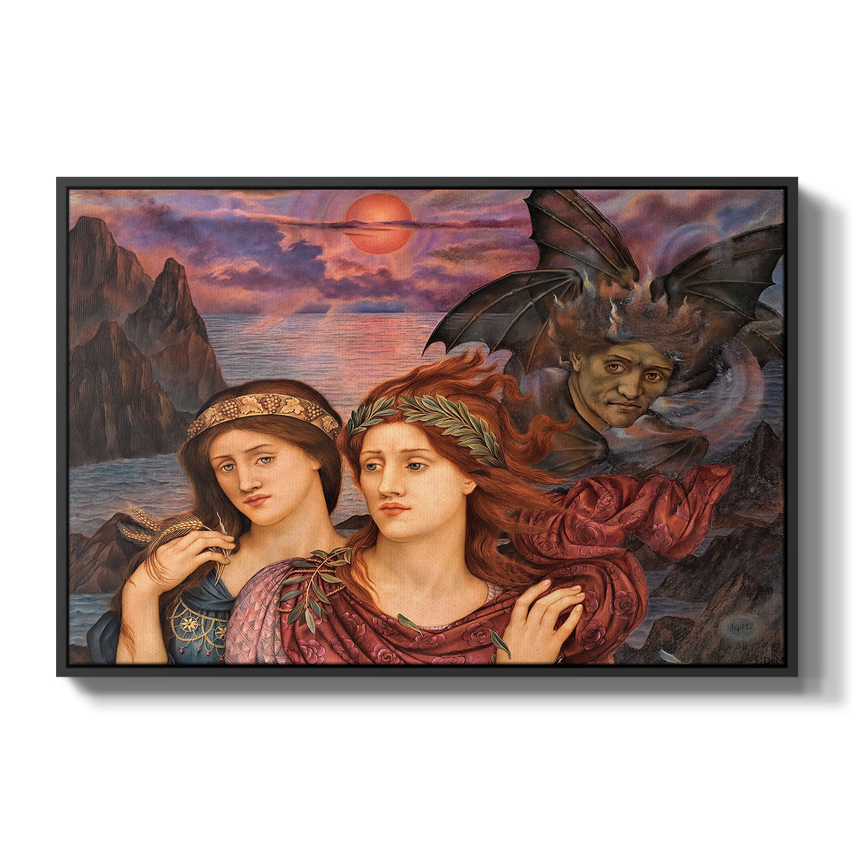 The Vision, 1914 by Evelyn De Morgan in a black floater framed canvas wall art display.