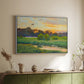 White floater framed canvas of Flying Duck at Sunset, 1924 by Bruno Liljefors, featuring a lone duck soaring over a glowing marshland above a sideboard in a softly lit hallway.