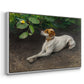 Angled view of Portrait of a Dog, 1891 by Bruno Liljefors in a white floater framed canvas.