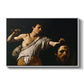 David with the Head of Goliath (Vienna Version), c. 1607 by Caravaggio in a white floater framed canvas wall art display.