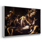 Angled view of The Martyrdom of Saint Matthew, 1599-1600 by Caravaggio in a white floater framed canvas.