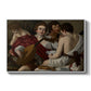 The Musicians, c. 1595 by Caravaggio in a white floater framed canvas wall art display.