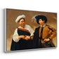 Angled view of The Fortune Teller (Capitoline Version), c. 1599 by Caravaggio in a white floater framed canvas.