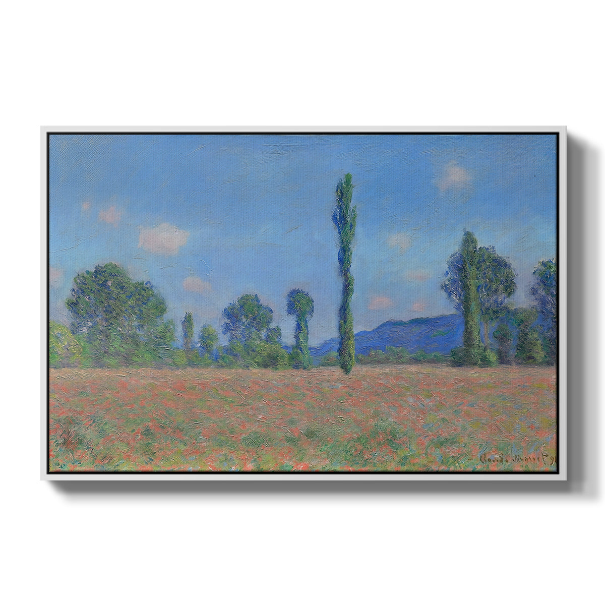 Poppy Field (Giverny), 1890-1891 by Claude Monet in a white floater framed canvas wall art display.