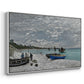 Angled view of The Beach at Sainte-Adresse, 1867 by Claude Monet in a white floater framed canvas.