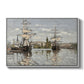 Ships Riding on the Seine at Rouen, 1872 by Claude Monet in a white floater framed canvas wall art display.