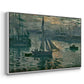 Angled view of Sunrise (Marine), 1873 by Claude Monet in a white floater framed canvas.