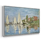 Angled view of Regatta at Argenteuil, 1872 by Claude Monet in a white floater framed canvas.