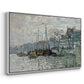 Angled view of View of the Prins Hendrikkade and Kromme Waal in Amsterdam, 1874 by Claude Monet in a white floater framed canvas.