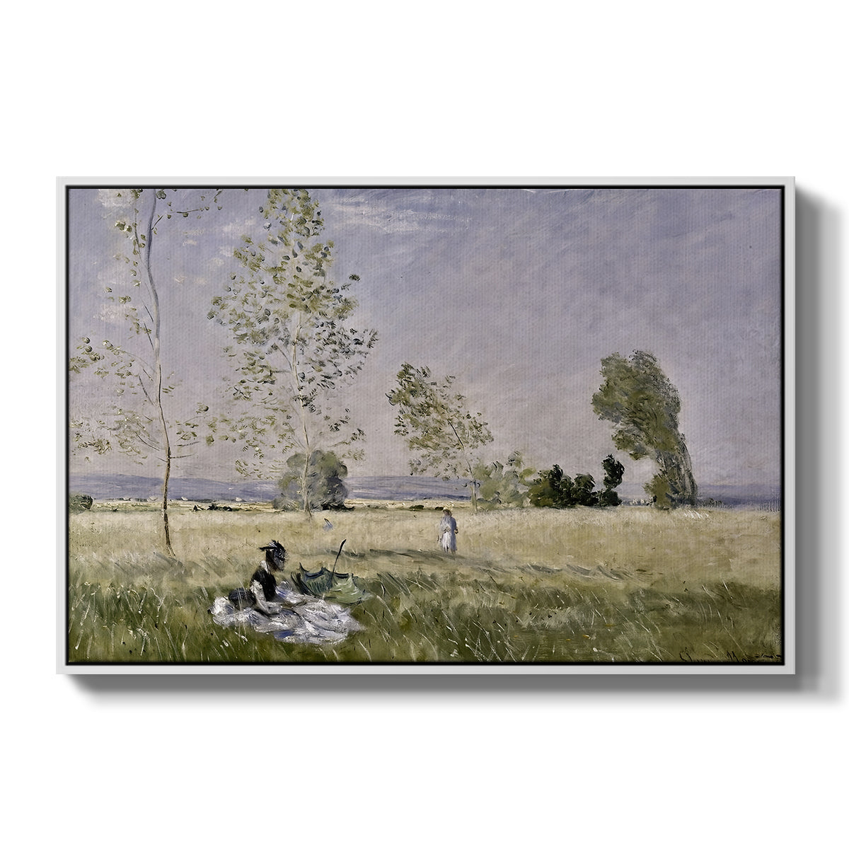 Summer (L'ete), 1874 by Claude Monet in a white floater framed canvas wall art display.