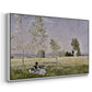 Angled view of Summer (L'ete), 1874 by Claude Monet in a white floater framed canvas.