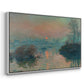 Angled view of Sunset on the Seine at Lavacourt, Winter Effect, 1880 by Claude Monet in a white floater framed canvas.