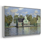Angled view of Houses on the Zaan River at Zaandam, 1871 by Claude Monet in a white floater framed canvas.
