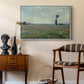Poppy Field, 1881 by Claude Monet as a white floater framed canvas featuring a rural meadow with scattered poppies and soft horizon, styled above a mid-century console in a contemporary living area.