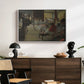 The Dance Class, c. 1873 by Edgar Degas displayed in a white floater framed canvas above a dark wood credenza in an entryway.