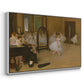Angled view of The Dancing Class, c. 1870 by Edgar Degas in a white floater framed canvas.