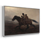 Angled view of A Ride for Liberty – The Fugitive Slaves, c. 1862 by Eastman Johnson in a white floater framed canvas.