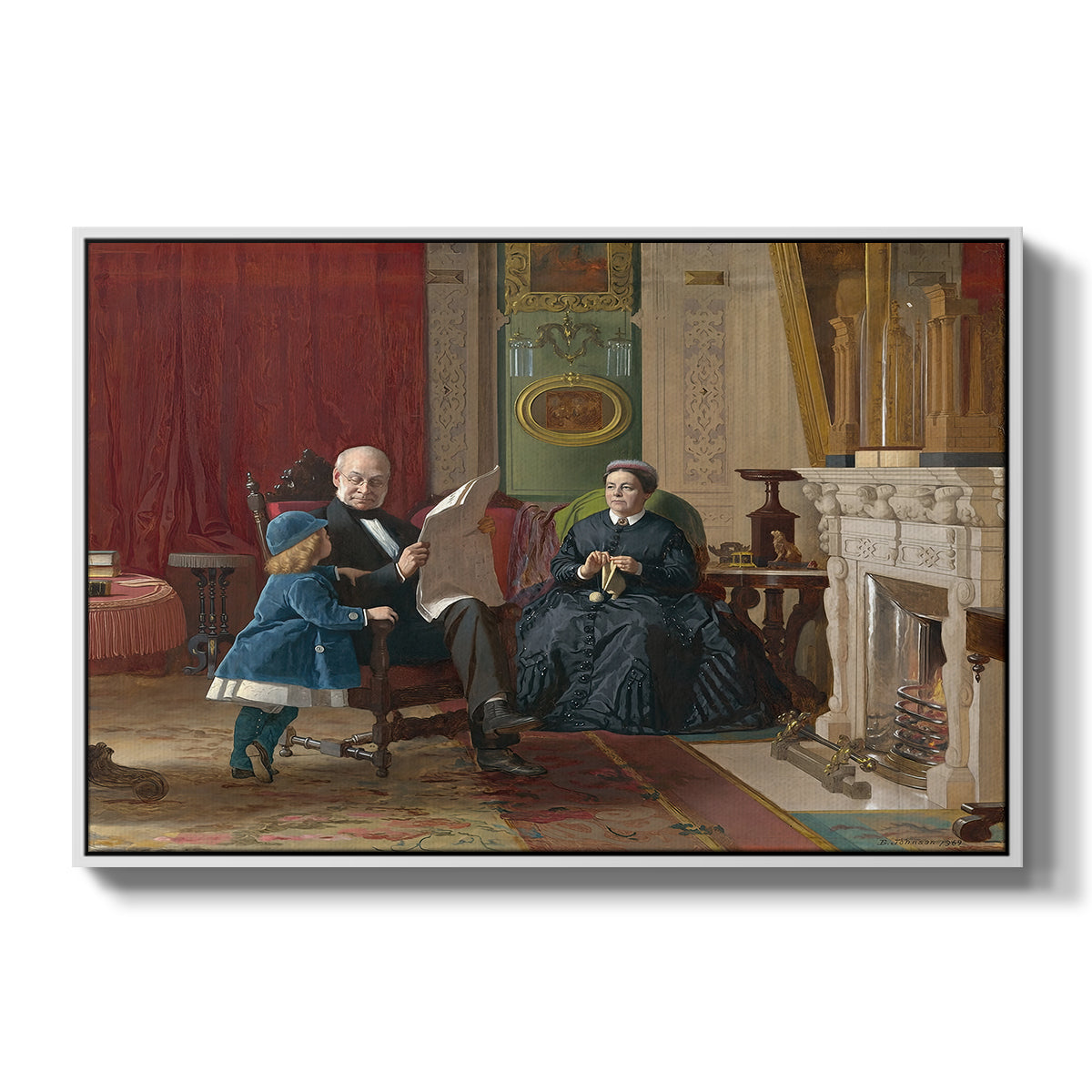 The Brown Family, 1869 by Eastman Johnson in a white floater framed canvas wall art display.