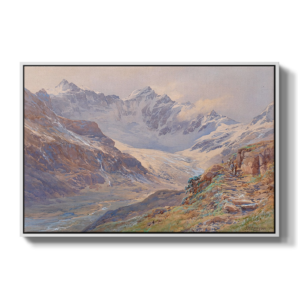 Odenwinklkees with the Johannisberg, 1902 by Edward Theodore Compton in a white floater framed canvas wall art display.