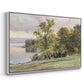 Angled view of Landscape at Lake Starnberg, 1890 by Edward Theodore Compton in a white floater framed canvas.