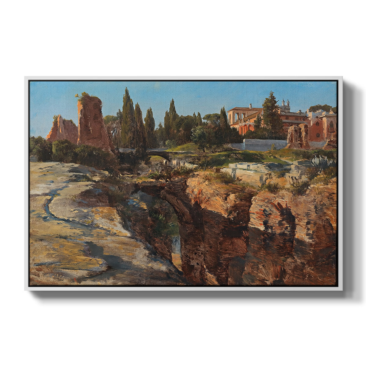 Palatine in Rome, c. 1921 by Edward Theodore Compton in a white floater framed canvas wall art display.