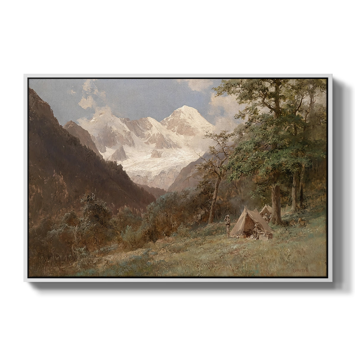 Landscape in the Caucasus, c. 1921 by Edward Theodore Compton in a white floater framed canvas wall art display.