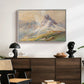 From the Dolomites, 1904 by Edward Theodore Compton displayed in a white floater framed canvas above a dark wood credenza in an entryway.
