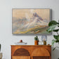 From the Dolomites, 1904 by Edward Theodore Compton in a white floater framed canvas featuring dramatic Dolomite mountain peaks rising above rugged terrain, displayed above a wood console cabinet.