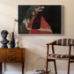 Cardinal and Nun (Caress), 1912 by Egon Schiele as a white floater framed canvas featuring an expressive painting of figures entwined with bold lines and color, styled above a mid-century console in a contemporary living area.