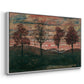 Angled view of Four Trees, 1917 by Egon Schiele in a white floater framed canvas.